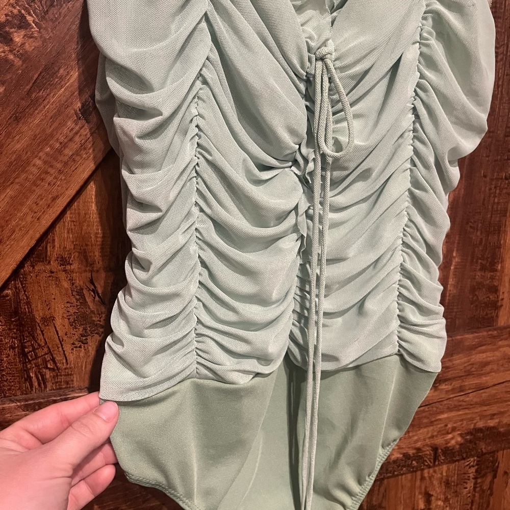 Lulus NWT sage green tule tank body suit women's XL‎ - Picture 4 of 9